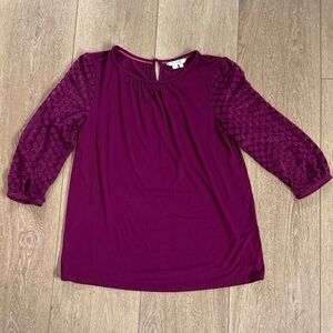 Boden Magenta Top with Sheer Textured Sleeves